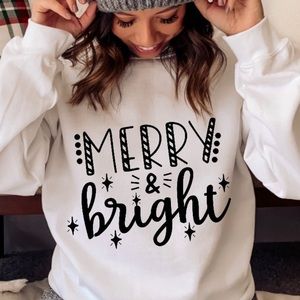 Merry & Bright Sweatshirt Christmas Holiday Sweater 2XL-5XL